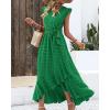 image:imageBTFBM Boho Dresses for Women 2026 Summer Fashion Cap Sleeve Swiss Dot Flowy Ruffle Beach Wedding Cocktail Maxi DressGreen