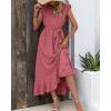 image:imageBTFBM Boho Dresses for Women 2026 Summer Fashion Cap Sleeve Swiss Dot Flowy Ruffle Beach Wedding Cocktail Maxi DressPink