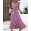 image:imageBTFBM Boho Dresses for Women 2026 Summer Fashion Cap Sleeve Swiss Dot Flowy Ruffle Beach Wedding Cocktail Maxi DressPurple