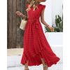 image:imageBTFBM Boho Dresses for Women 2026 Summer Fashion Cap Sleeve Swiss Dot Flowy Ruffle Beach Wedding Cocktail Maxi DressRed