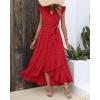 image:imageBTFBM Boho Dresses for Women 2026 Summer Fashion Cap Sleeve Swiss Dot Flowy Ruffle Beach Wedding Cocktail Maxi DressRed