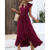 image:imageBTFBM Boho Dresses for Women 2026 Summer Fashion Cap Sleeve Swiss Dot Flowy Ruffle Beach Wedding Cocktail Maxi DressWine Red