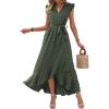 image:imageBTFBM Boho Dresses for Women 2026 Summer Fashion Cap Sleeve Swiss Dot Flowy Ruffle Beach Wedding Cocktail Maxi DressArmy Green