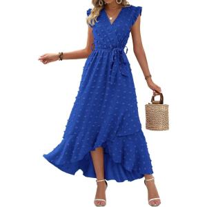 image:imageBTFBM Boho Dresses for Women 2026 Summer Fashion Cap Sleeve Swiss Dot Flowy Ruffle Beach Wedding Cocktail Maxi DressRoyal Blue