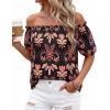 image:imageBTFBM Off The Shoulder Boho Tops for Women Summer Spring Short Sleeve Floral Loose Resort Beach Vacation Clothes 2026Floral Black Orange