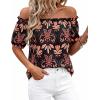 image:imageBTFBM Off The Shoulder Boho Tops for Women Summer Spring Short Sleeve Floral Loose Resort Beach Vacation Clothes 2026Floral Black Orange