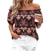image:imageBTFBM Off The Shoulder Boho Tops for Women Summer Spring Short Sleeve Floral Loose Resort Beach Vacation Clothes 2026Floral Black Orange