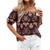 image:imageBTFBM Off The Shoulder Boho Tops for Women Summer Spring Short Sleeve Floral Loose Resort Beach Vacation Clothes 2026Floral Black Orange
