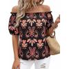 image:imageBTFBM Off The Shoulder Boho Tops for Women Summer Spring Short Sleeve Floral Loose Resort Beach Vacation Clothes 2026Floral Black Orange