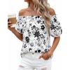 image:imageBTFBM Off The Shoulder Boho Tops for Women Summer Spring Short Sleeve Floral Loose Resort Beach Vacation Clothes 2026Floral White