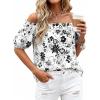 image:imageBTFBM Off The Shoulder Boho Tops for Women Summer Spring Short Sleeve Floral Loose Resort Beach Vacation Clothes 2026Floral White