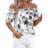 image:imageBTFBM Off The Shoulder Boho Tops for Women Summer Spring Short Sleeve Floral Loose Resort Beach Vacation Clothes 2026Floral White