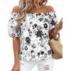 image:imageBTFBM Off The Shoulder Boho Tops for Women Summer Spring Short Sleeve Floral Loose Resort Beach Vacation Clothes 2026Floral White