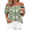 image:imageBTFBM Off The Shoulder Boho Tops for Women Summer Spring Short Sleeve Floral Loose Resort Beach Vacation Clothes 2026Floral White Army Green