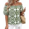 image:imageBTFBM Off The Shoulder Boho Tops for Women Summer Spring Short Sleeve Floral Loose Resort Beach Vacation Clothes 2026Floral White Army Green