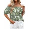 image:imageBTFBM Off The Shoulder Boho Tops for Women Summer Spring Short Sleeve Floral Loose Resort Beach Vacation Clothes 2026Floral White Army Green
