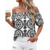 image:imageBTFBM Off The Shoulder Boho Tops for Women Summer Spring Short Sleeve Floral Loose Resort Beach Vacation Clothes 2026Floral White Black