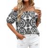 image:imageBTFBM Off The Shoulder Boho Tops for Women Summer Spring Short Sleeve Floral Loose Resort Beach Vacation Clothes 2026Floral White Black