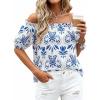 image:imageBTFBM Off The Shoulder Boho Tops for Women Summer Spring Short Sleeve Floral Loose Resort Beach Vacation Clothes 2026Floral White Blue