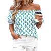 image:imageBTFBM Off The Shoulder Boho Tops for Women Summer Spring Short Sleeve Floral Loose Resort Beach Vacation Clothes 2026Floral White Blue Green
