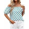 image:imageBTFBM Off The Shoulder Boho Tops for Women Summer Spring Short Sleeve Floral Loose Resort Beach Vacation Clothes 2026Floral White Blue Green