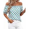 image:imageBTFBM Off The Shoulder Boho Tops for Women Summer Spring Short Sleeve Floral Loose Resort Beach Vacation Clothes 2026Floral White Blue Green