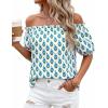 image:imageBTFBM Off The Shoulder Boho Tops for Women Summer Spring Short Sleeve Floral Loose Resort Beach Vacation Clothes 2026Floral White Blue Green