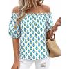 image:imageBTFBM Off The Shoulder Boho Tops for Women Summer Spring Short Sleeve Floral Loose Resort Beach Vacation Clothes 2026Floral White Blue Green