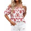 image:imageBTFBM Off The Shoulder Boho Tops for Women Summer Spring Short Sleeve Floral Loose Resort Beach Vacation Clothes 2026Floral White Red