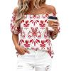 image:imageBTFBM Off The Shoulder Boho Tops for Women Summer Spring Short Sleeve Floral Loose Resort Beach Vacation Clothes 2026Floral White Red