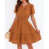 image:imageBTFBM Womens Spring 2026 Casual Mini Dresses Lightweight Short Sleeve V Neck Elastic Waist Cute Boho Beach Dress PocketsBrown Orange