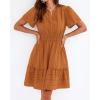 image:imageBTFBM Womens Spring 2026 Casual Mini Dresses Lightweight Short Sleeve V Neck Elastic Waist Cute Boho Beach Dress PocketsBrown Orange