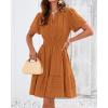 image:imageBTFBM Womens Spring 2026 Casual Mini Dresses Lightweight Short Sleeve V Neck Elastic Waist Cute Boho Beach Dress PocketsBrown Orange