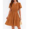 image:imageBTFBM Womens Spring 2026 Casual Mini Dresses Lightweight Short Sleeve V Neck Elastic Waist Cute Boho Beach Dress PocketsBrown Orange