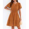 image:imageBTFBM Womens Spring 2026 Casual Mini Dresses Lightweight Short Sleeve V Neck Elastic Waist Cute Boho Beach Dress PocketsBrown Orange