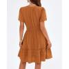 image:imageBTFBM Womens Spring 2026 Casual Mini Dresses Lightweight Short Sleeve V Neck Elastic Waist Cute Boho Beach Dress PocketsBrown Orange