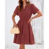 image:imageBTFBM Womens Spring 2026 Casual Mini Dresses Lightweight Short Sleeve V Neck Elastic Waist Cute Boho Beach Dress PocketsBrown Red