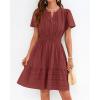 image:imageBTFBM Womens Spring 2026 Casual Mini Dresses Lightweight Short Sleeve V Neck Elastic Waist Cute Boho Beach Dress PocketsBrown Red