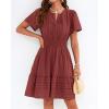 image:imageBTFBM Womens Spring 2026 Casual Mini Dresses Lightweight Short Sleeve V Neck Elastic Waist Cute Boho Beach Dress PocketsBrown Red