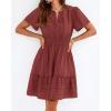 image:imageBTFBM Womens Spring 2026 Casual Mini Dresses Lightweight Short Sleeve V Neck Elastic Waist Cute Boho Beach Dress PocketsBrown Red