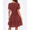 image:imageBTFBM Womens Spring 2026 Casual Mini Dresses Lightweight Short Sleeve V Neck Elastic Waist Cute Boho Beach Dress PocketsBrown Red