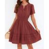image:imageBTFBM Womens Spring 2026 Casual Mini Dresses Lightweight Short Sleeve V Neck Elastic Waist Cute Boho Beach Dress PocketsBrown Red