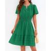 image:imageBTFBM Womens Spring 2026 Casual Mini Dresses Lightweight Short Sleeve V Neck Elastic Waist Cute Boho Beach Dress PocketsDark Green