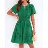 image:imageBTFBM Womens Spring 2026 Casual Mini Dresses Lightweight Short Sleeve V Neck Elastic Waist Cute Boho Beach Dress PocketsDark Green