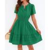 image:imageBTFBM Womens Spring 2026 Casual Mini Dresses Lightweight Short Sleeve V Neck Elastic Waist Cute Boho Beach Dress PocketsDark Green