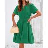 image:imageBTFBM Womens Spring 2026 Casual Mini Dresses Lightweight Short Sleeve V Neck Elastic Waist Cute Boho Beach Dress PocketsDark Green
