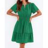 image:imageBTFBM Womens Spring 2026 Casual Mini Dresses Lightweight Short Sleeve V Neck Elastic Waist Cute Boho Beach Dress PocketsDark Green