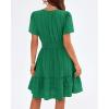 image:imageBTFBM Womens Spring 2026 Casual Mini Dresses Lightweight Short Sleeve V Neck Elastic Waist Cute Boho Beach Dress PocketsDark Green