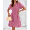 image:imageBTFBM Womens Spring 2026 Casual Mini Dresses Lightweight Short Sleeve V Neck Elastic Waist Cute Boho Beach Dress PocketsDusty Pink