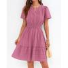 image:imageBTFBM Womens Spring 2026 Casual Mini Dresses Lightweight Short Sleeve V Neck Elastic Waist Cute Boho Beach Dress PocketsDusty Pink